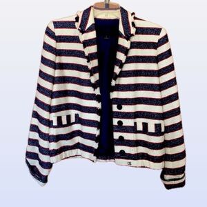J.CREW striped cotton blazer with fringe collar. Small.